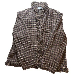 Chico's Womens size 2‎ Fringed Tweed Multicolor Open Jacket Blazer Long Sleeve